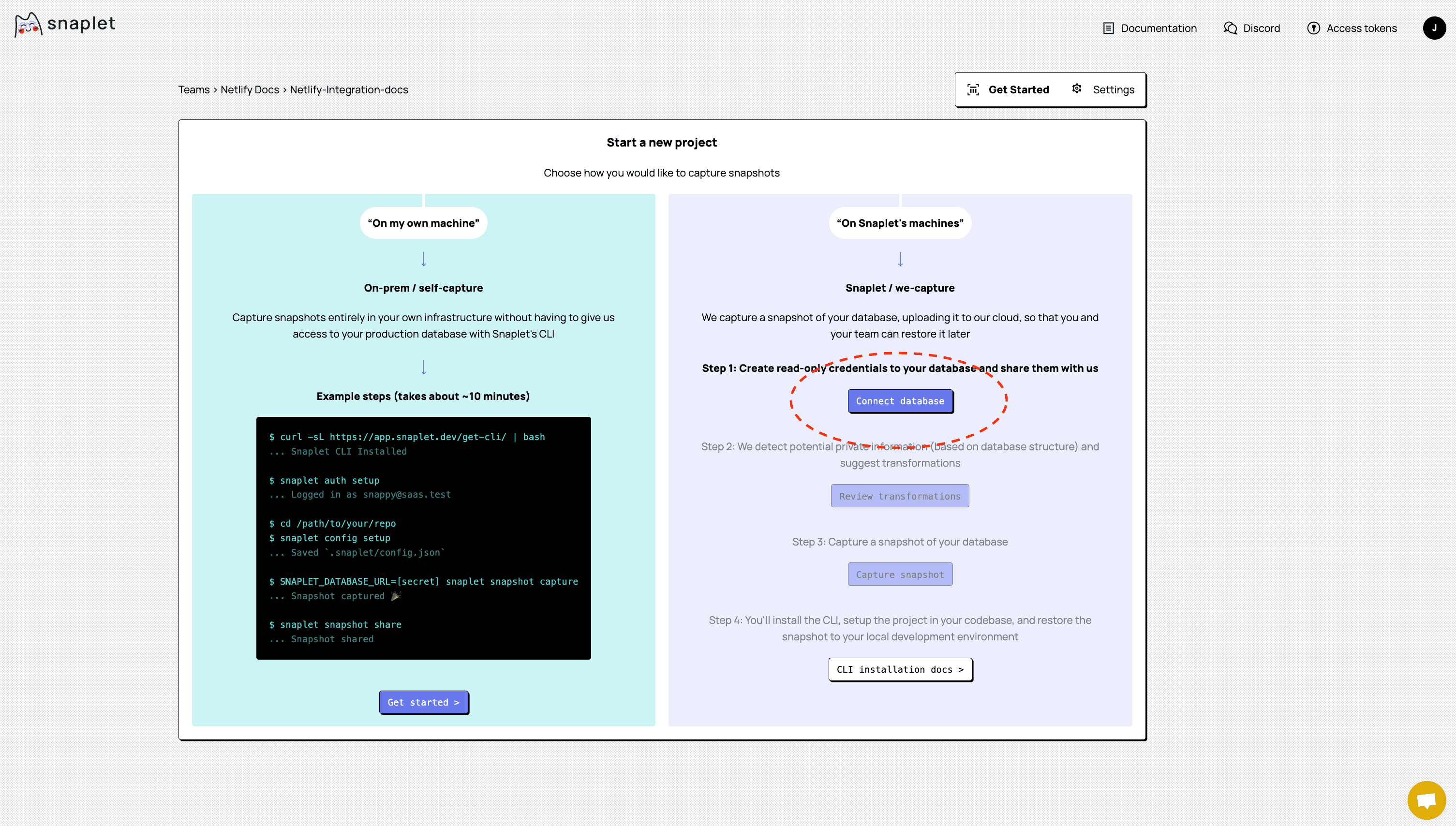 Connect your production database to Snaplet to capture a snapshot