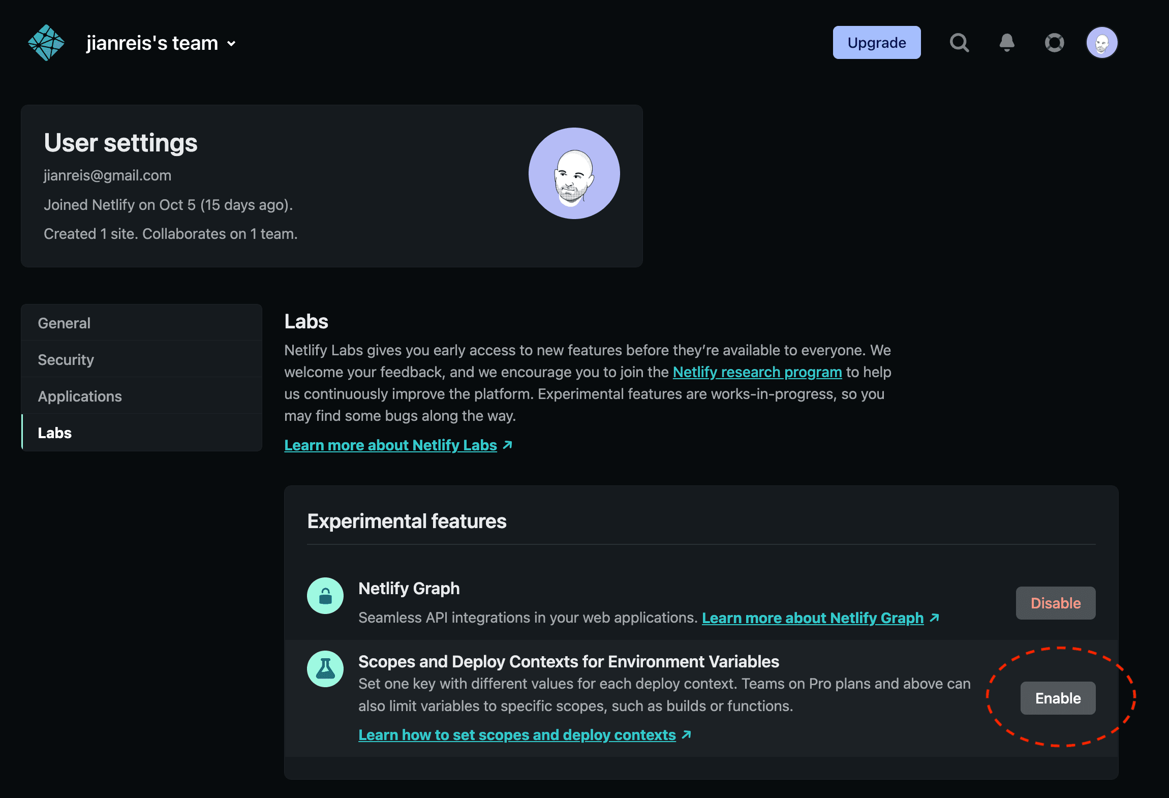 Netlify enable deploy contexts for environment variables.