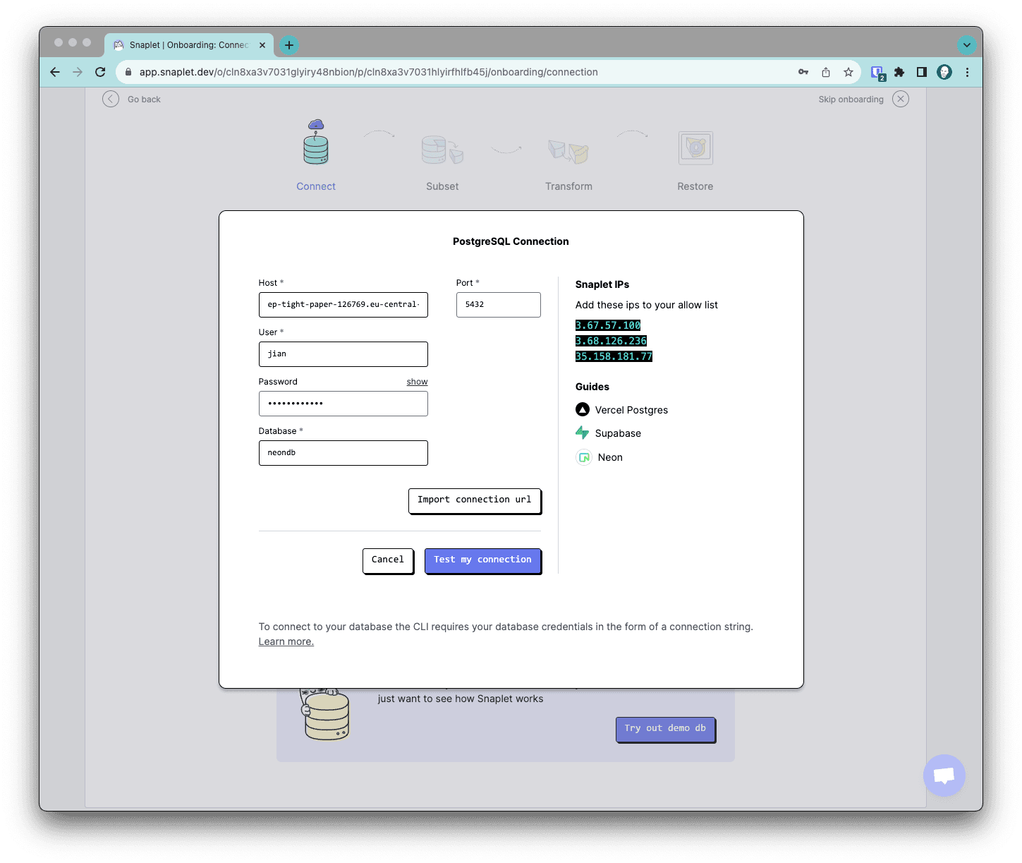 input connection information